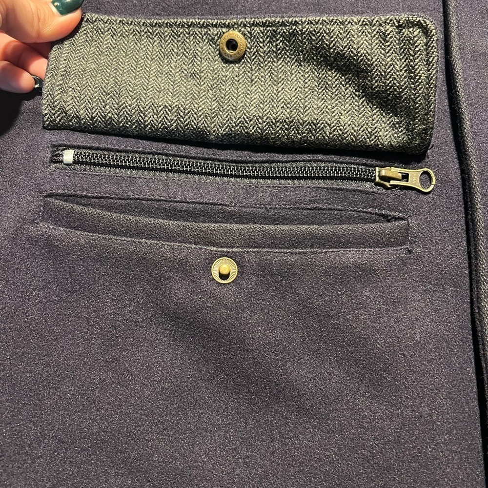 Lands End Mens Size M (38/40) Navy Pea Coat Wool Cashmere Blend - Picture 12 of 15